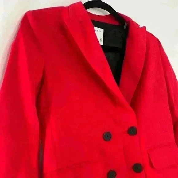 SANDRO Billy Double Breasted Swiss Dot Blazer in Red Size Xtra Small - Picture 5 of 12